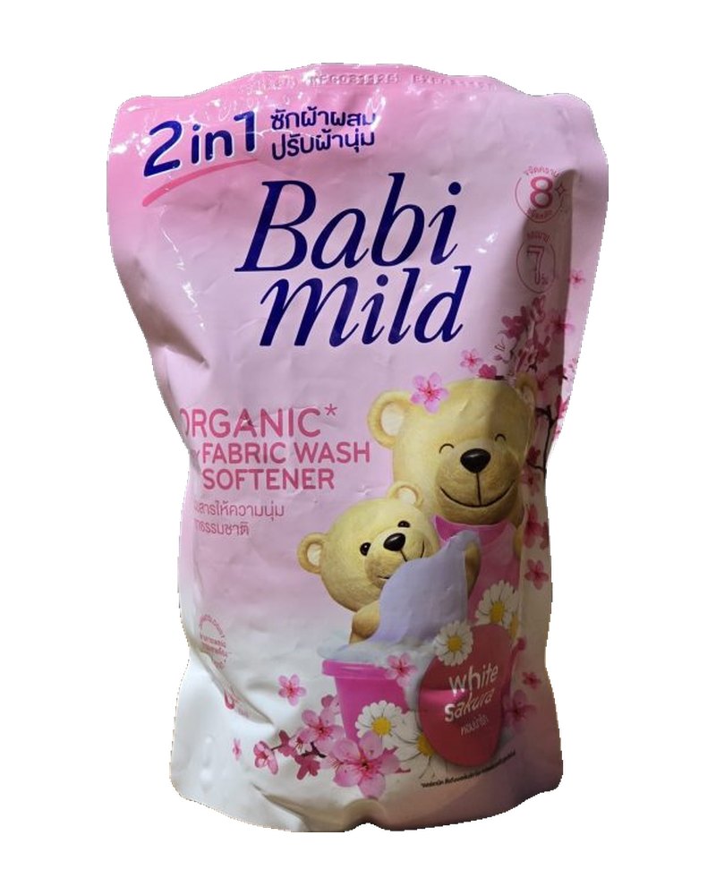 Babi Mild Organic Baby Fabric Wash with Softener/Natural 2in1 Baby Liquid Fabric Wash White Sakura